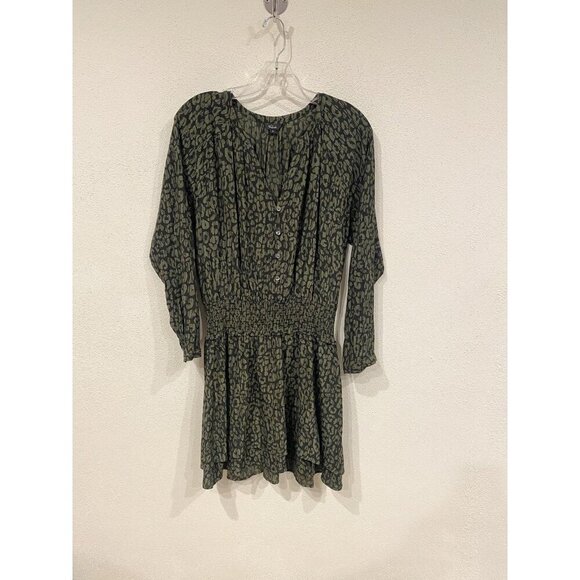 Rails Dress Womens Medium Green Olive Batik Cheetah Jasmine Long Sleeve Button - Picture 2 of 5